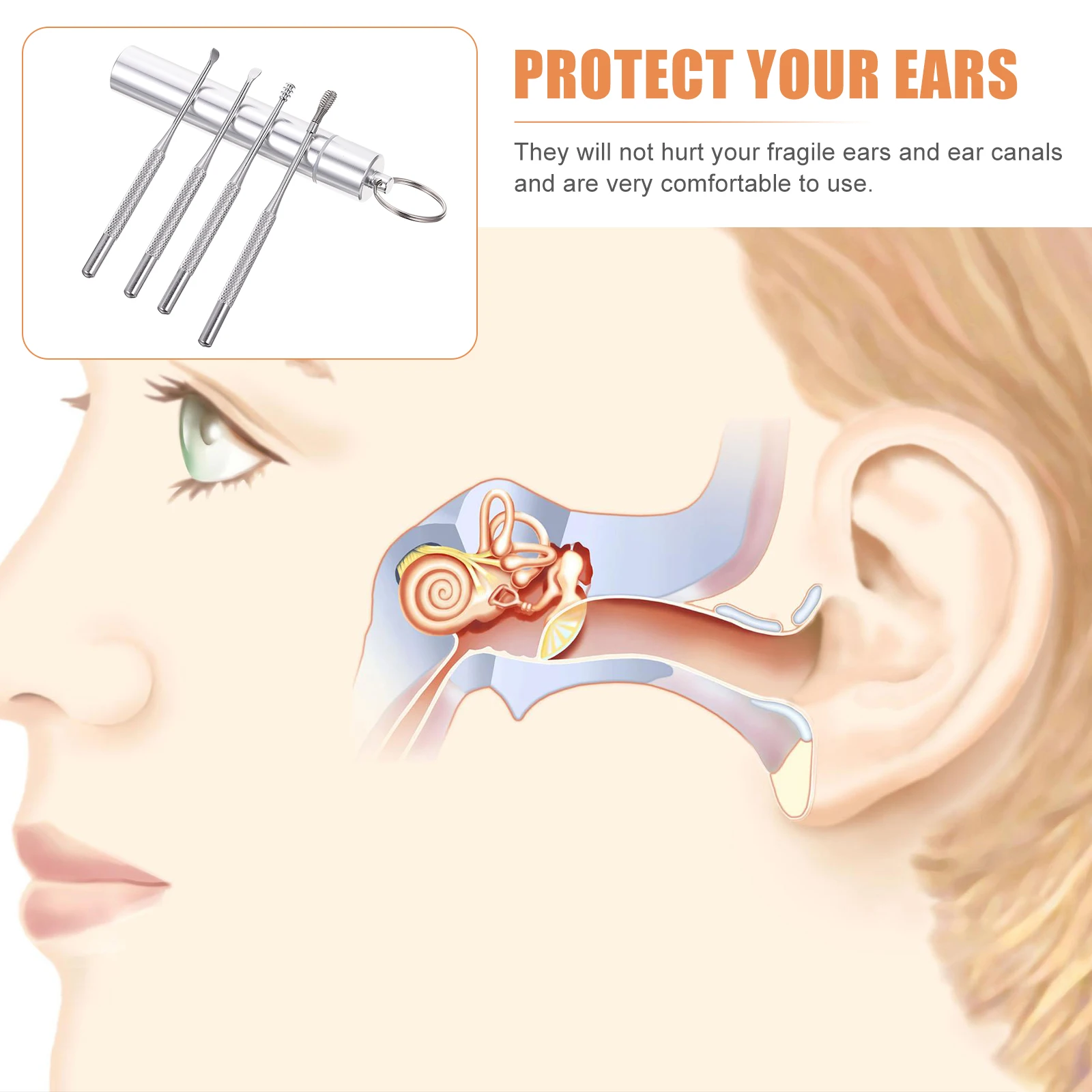 

Набор для удаления ушной серы из нержавеющей стали, многофункциональные инструменты для чистки ушей, практичные прочные медиаторы, портативные гигиенические принадлежности