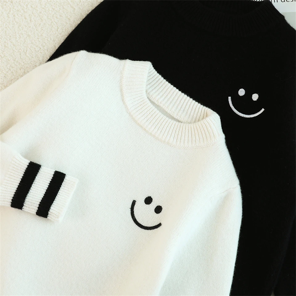 

Childrens winter 100% cashmere sweater Boys girls Color blocking Round neck pullover sweater Cartoon casual keep warm sweater