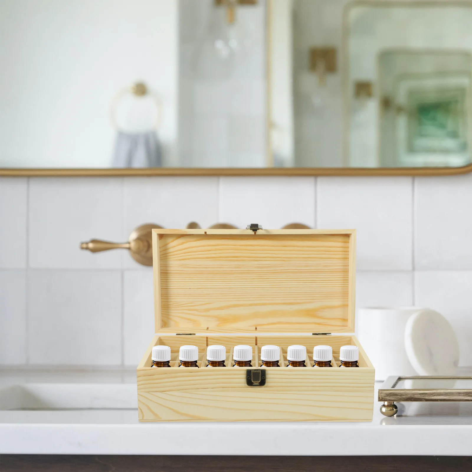

32 Holes Wooden Box for Essence Essential Oil Storage Bottle Bag Travel Organizer