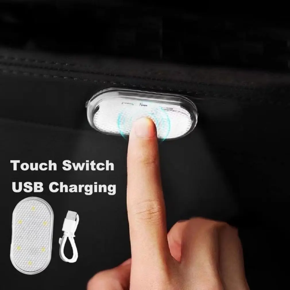 Luz de techo Interior de coche con Sensor táctil, Mini lámpara LED de lectura, imanes de techo, lámpara de ambiente de carga USB