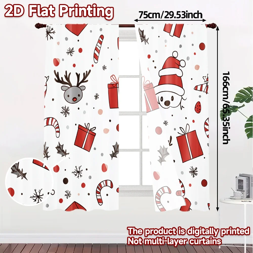 2pcs,Curtains Cute Christmas Rudolph Hat Gift (3) Modern Modern Curtains Durable Polyester Curtains Versatile All Use for