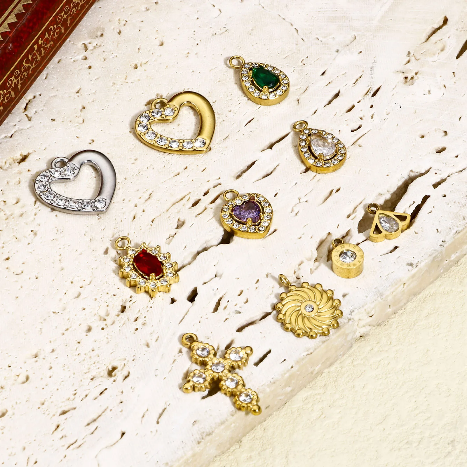 1 Piece 304 Stainless Steel Stylish Charms Heart Multicolor Rhinestone Cross Water Drop Angel Pendants For DIY Jewelry Making - Image 4