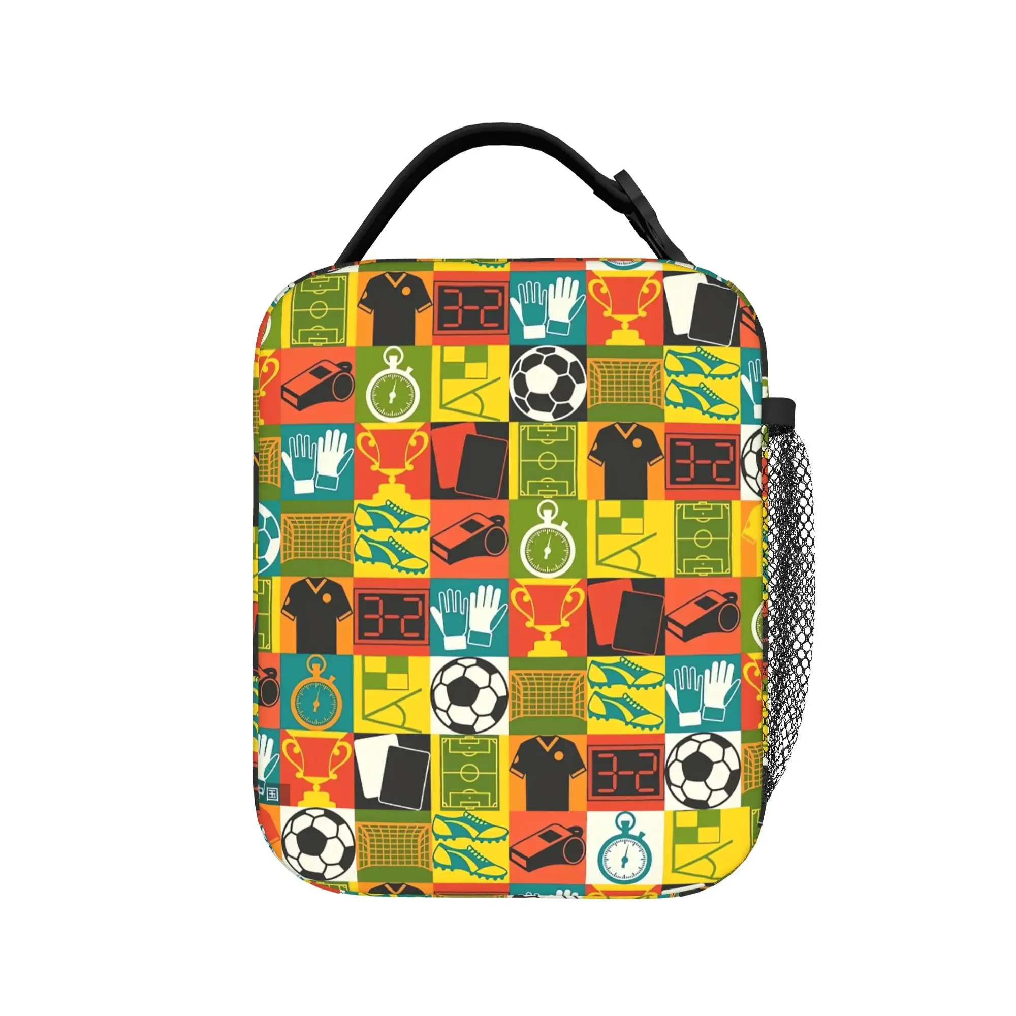 Soccer Pattern Lunch Bag Picnic Lunch Box For Unisex Leisure Graphic Design Thermal Tote Handbags Waterproof Portable Cooler Bag