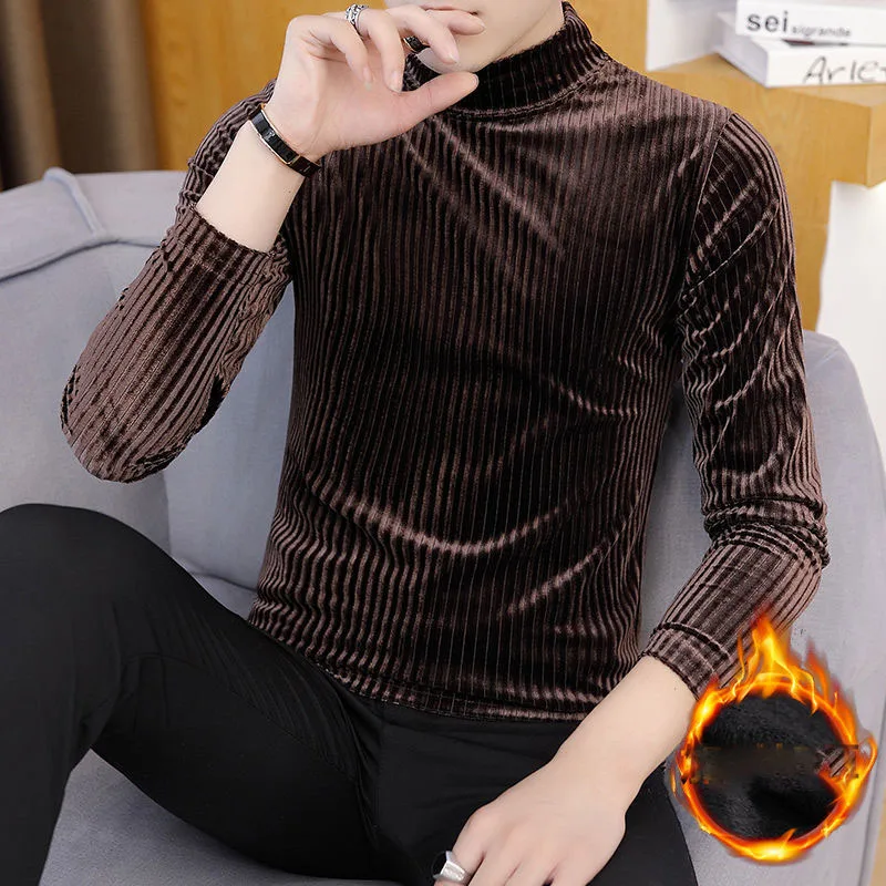 Men\'s Korean Solid Slim Turtleneck Pullovers T-shirt Autumn Winter Male Clothes High Quality Casual All-match Long Sleeve Tops