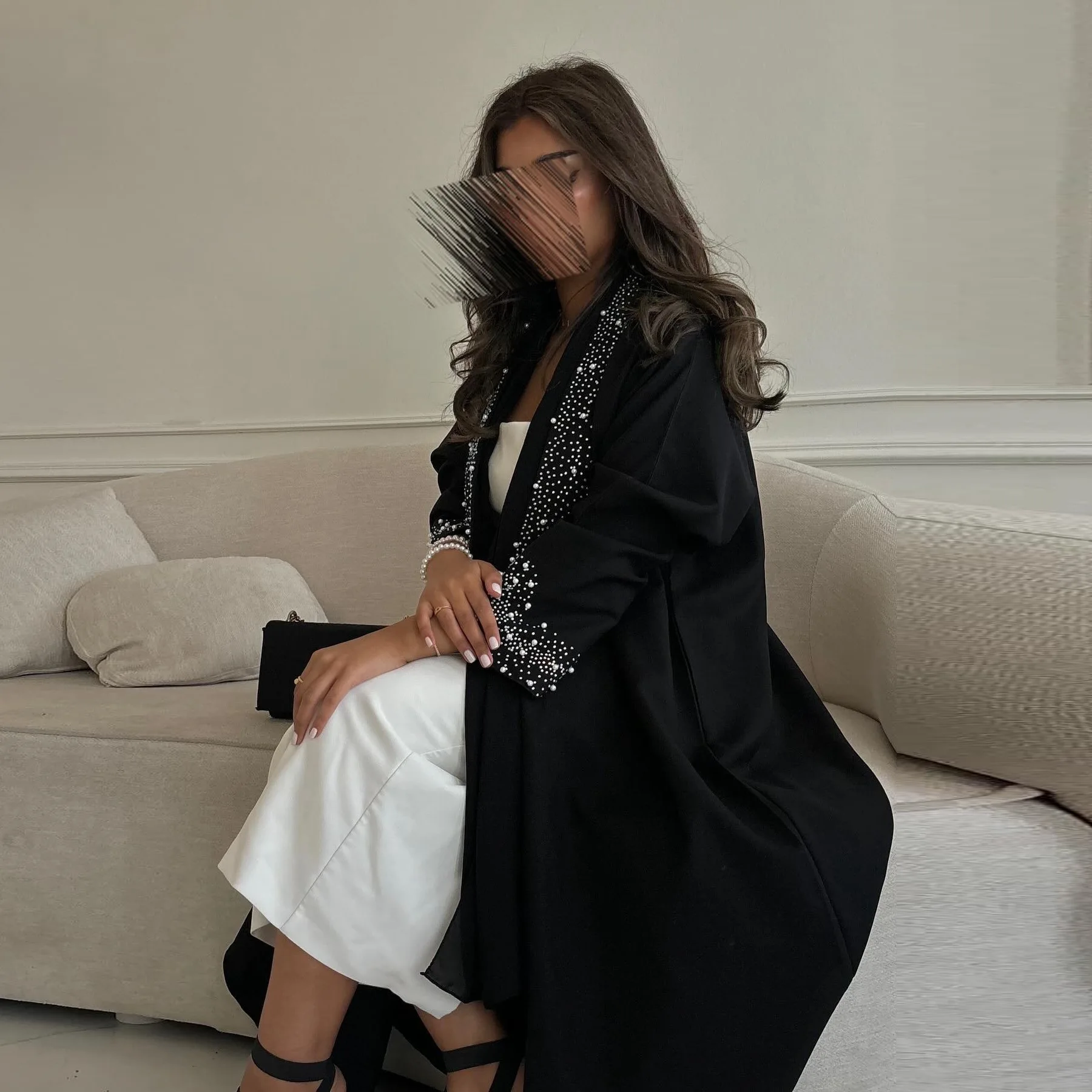 Abaya mutiara untuk wanita kardigan Kimono Lebaran gaun Muslim mewah Dubai Abaya Turki Kaftan Kebaya Kaftan Marocain Femme