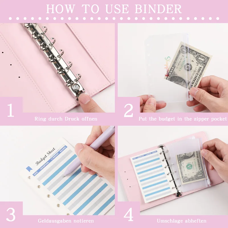 A7 Macaron Color 6 Ring Binder PU Notebook Carry on Budget Book Leather Binder Notebook Cover Journal Kawaii Stationery