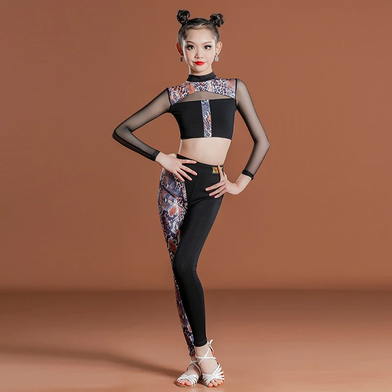 

Girls Latin Dance Clothing Long Sleeve Tops Pants Children ChaCha Practice Wear Rumba Samba Dancing Performance Outfit DL11568