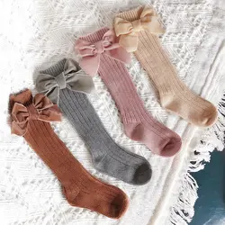 Winter Baby Long Socks Knitted Girls Knee High Socks Big Bows Warm Leg Warmer Children Cotton Socks Toddlers Boot Socks 0-5Years