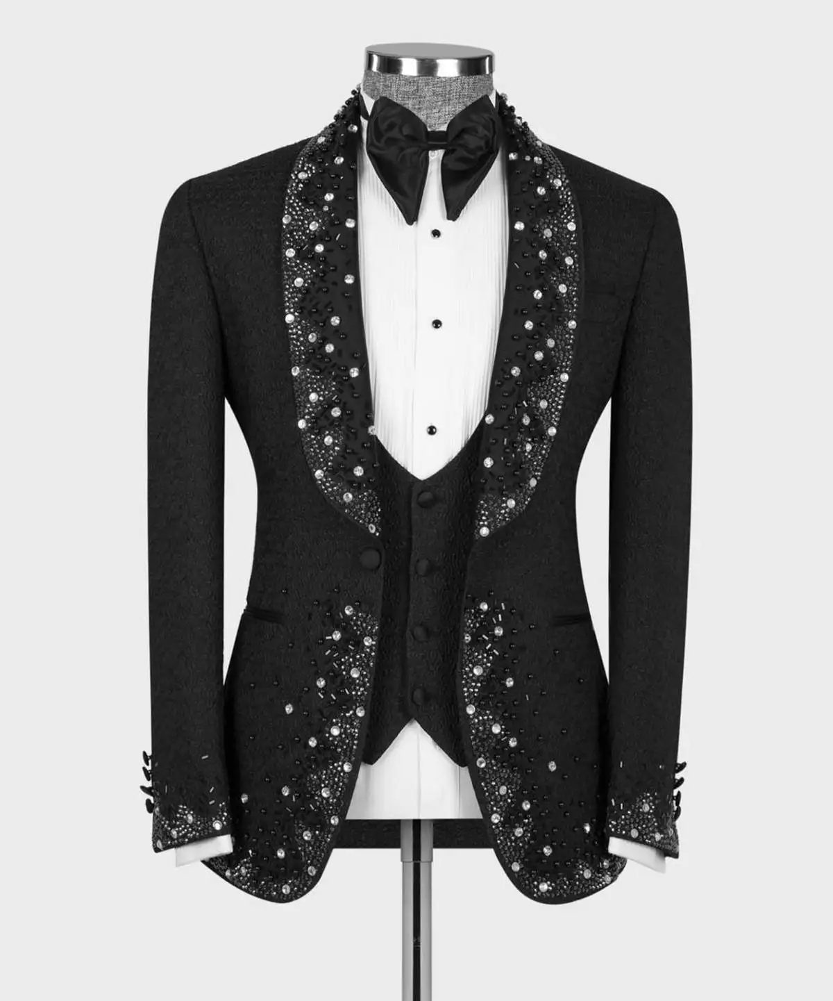 3 Piece Men Suits Slim Fit  Tuxedo Beaded Diamonds Customized Wedding Party Formal Occasion Groom Tailor-Made Plus Size
