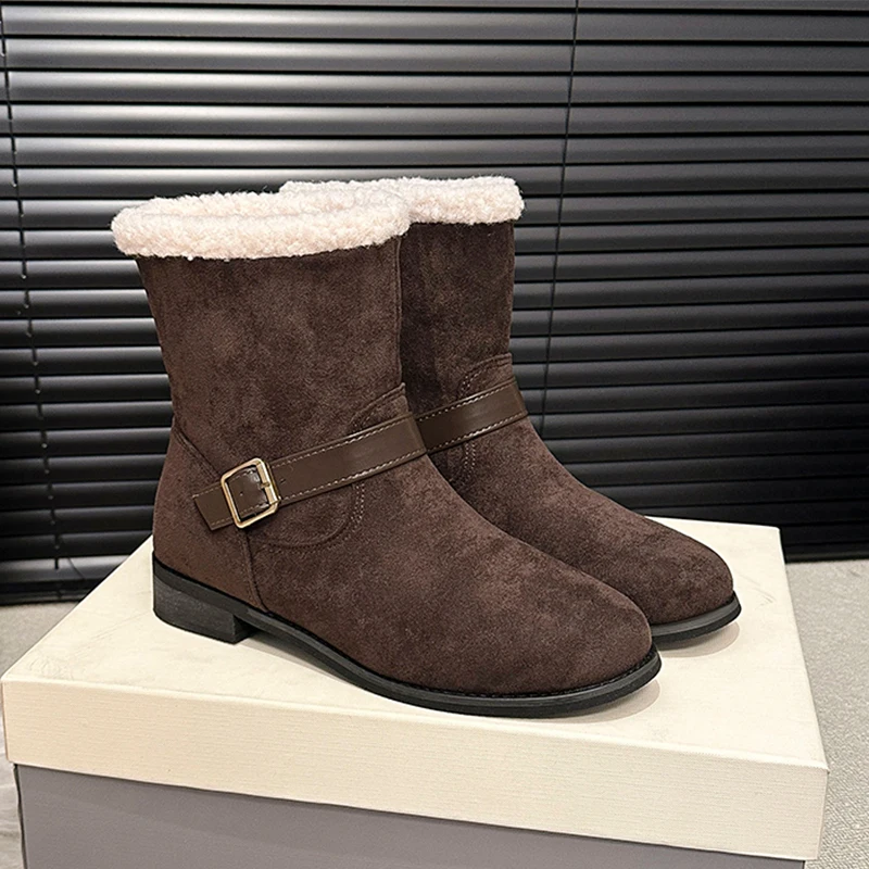 

Fur Women Snow Boots Warm Winter Flats Shoes Casual Sneaker 2025 Fashion Short Plush Boots New Sport Walking Shoes Chelsea Botas