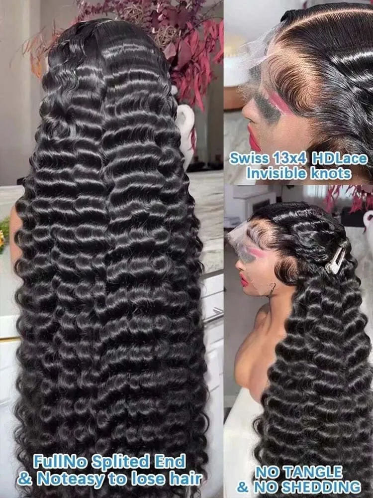 42 بوصة 200% الكثافة فضفاض موجة عميقة 13x4 الدانتيل شعر مستعار أمامي شعر الإنسان قبل قطعها مع شعر الطفل الباروكات الأمامية 13x6 لاك شفاف #2