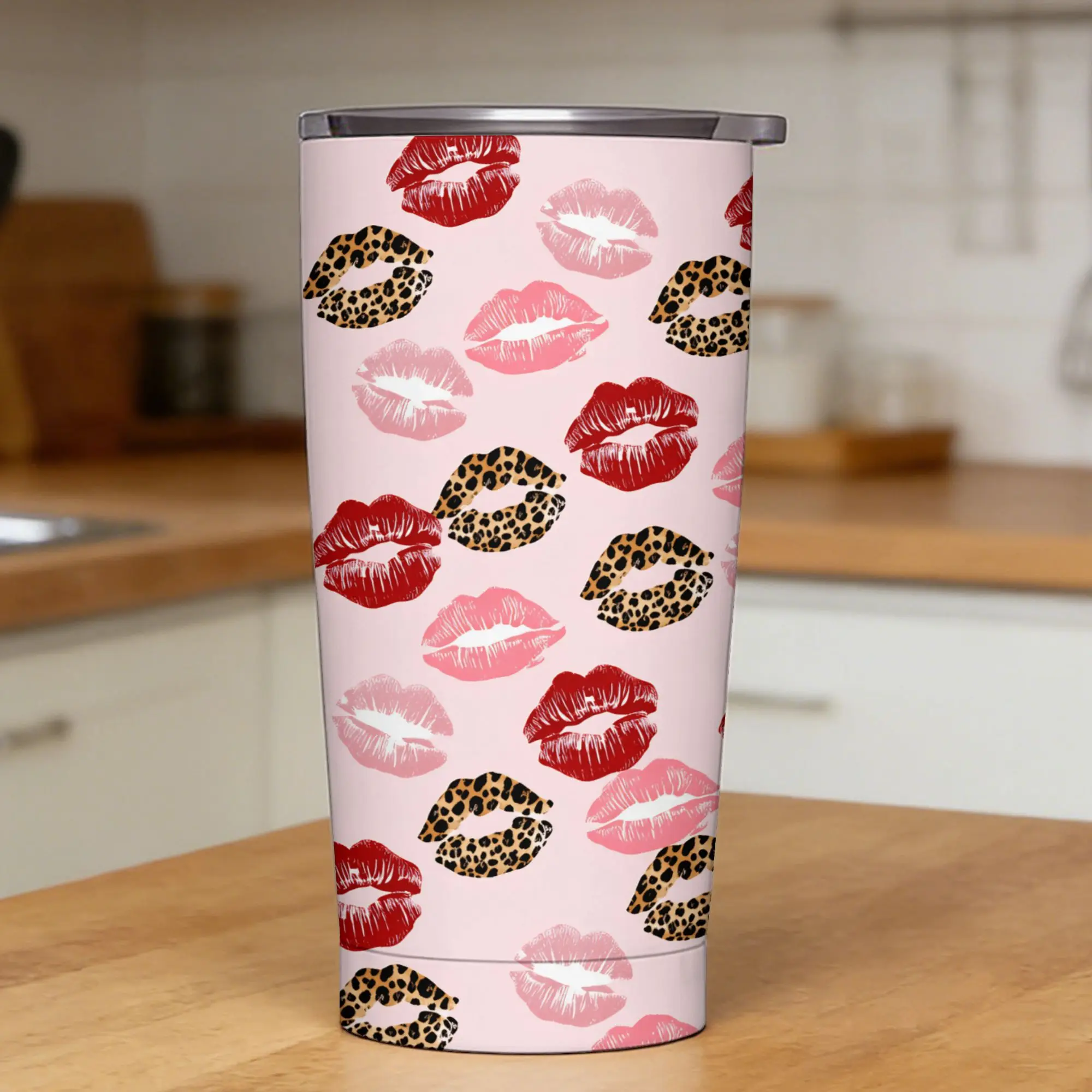 Leopard & Card Print Stainless Steel Tumbler With Straws  Travel Coffee Mug 20oz Cold Drink Water Bottle,