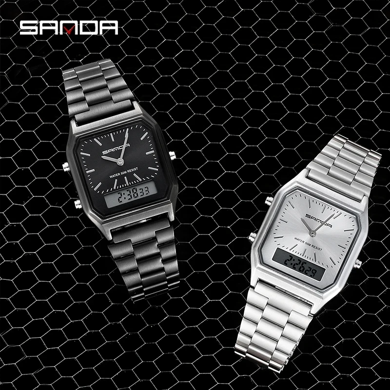 SANDA 747 2023 Hot Sell Digital Watch Classic Business Men Women Wristwatch Special Multifunctional Analog Electronic Dial Gifts