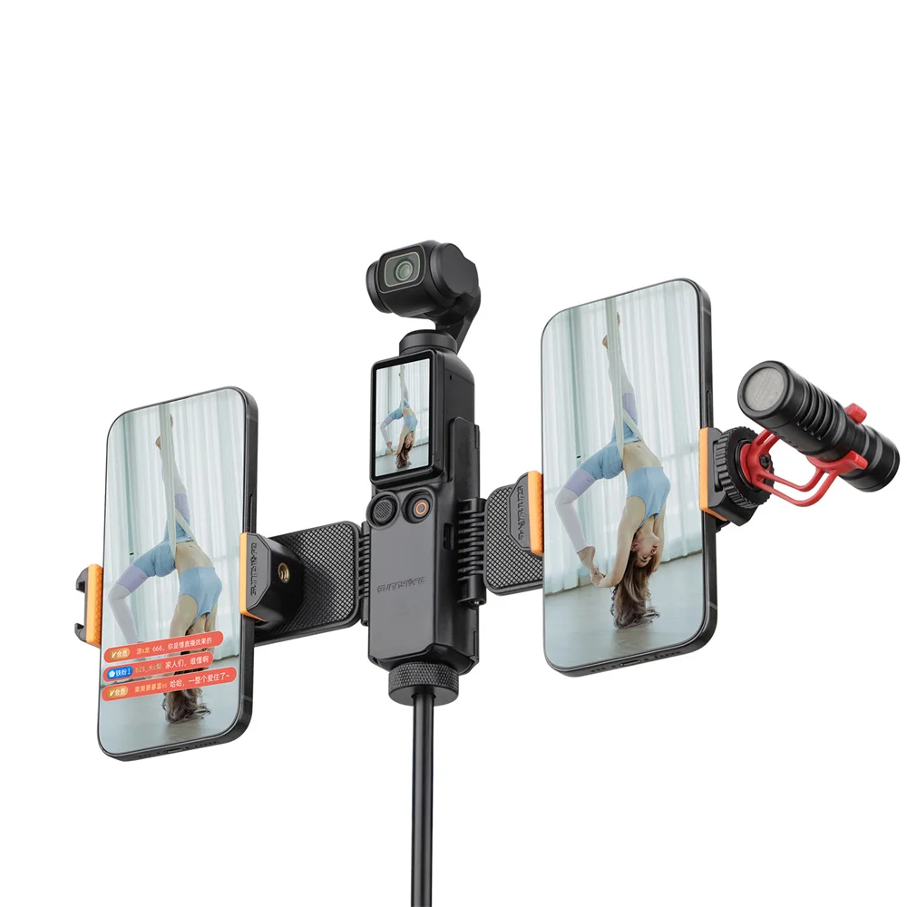 For DJI Osmo Pocket 3 Foldable Dual Phone Holder Storage Base Smartphone Display Mount Fixed Stand Bracket Shoe Holder Led-light