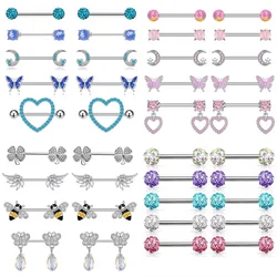 Mixed-style Sexy Nipple Rings Sets Heart Butterfly Dangle Nipple Piercing Bulk for Women Stainless Steel Cute Cat Shield Barbell