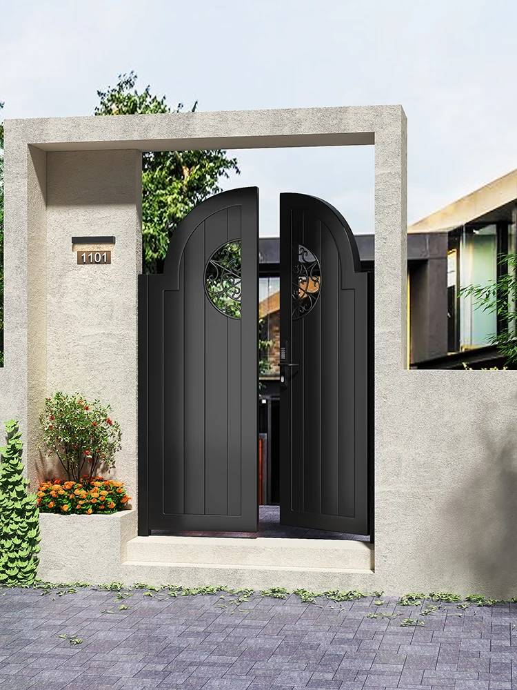 Aluminum alloy villa courtyard gate New aluminum art double door outdoor rural self-built house courtyard gate fence