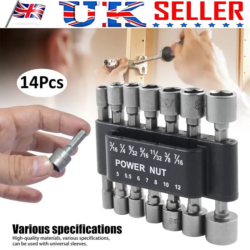 14 Stuks Hex Sockets Mouw Bits Adapter Boren Socket Moer Slagschroevendraaier Set 1/4 Inch Hex Shank Tool set auto Reparatie Tools