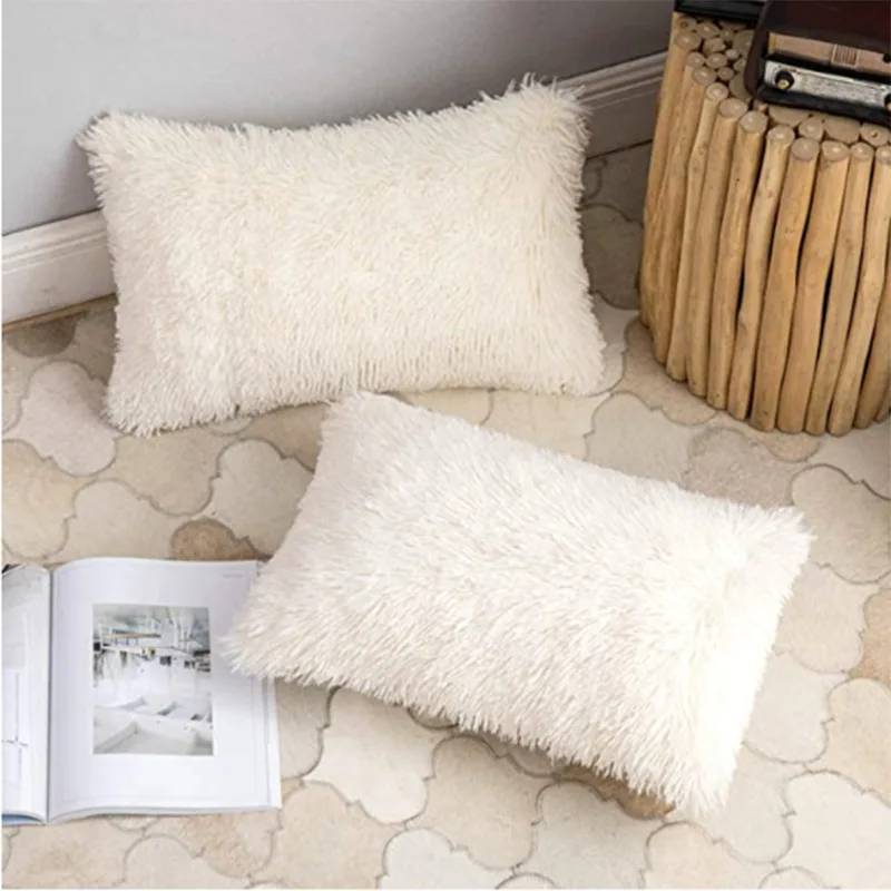 2 PCS/Set Fur Pillow Case Soft Fluffy Shaggy Bedding Pillowcase Rectangle Cushion Cover for Home Livingroom Decoration