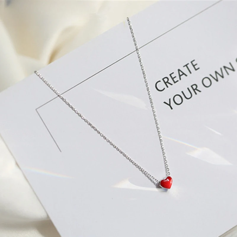 New sweet cute 925 Tibetan silver handmade red drop glaze Heart-shaped necklace fresh fashion trend peach girlfriend love  XL203