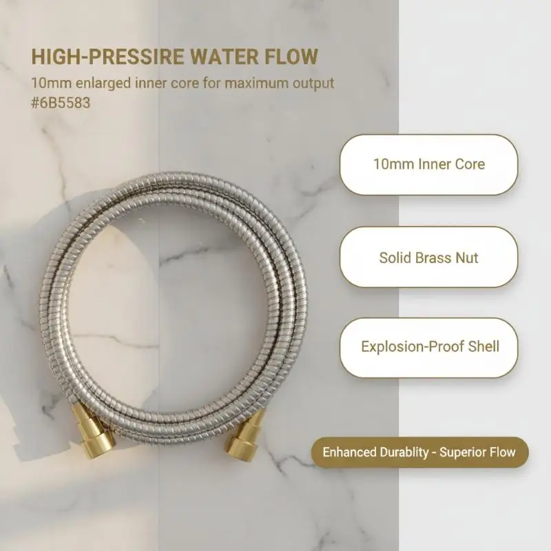 NEW High-pressure Shower Hose; Delivers High Water Flow; Made Of 304 Stainless Steel With Thickened Hose Walls.