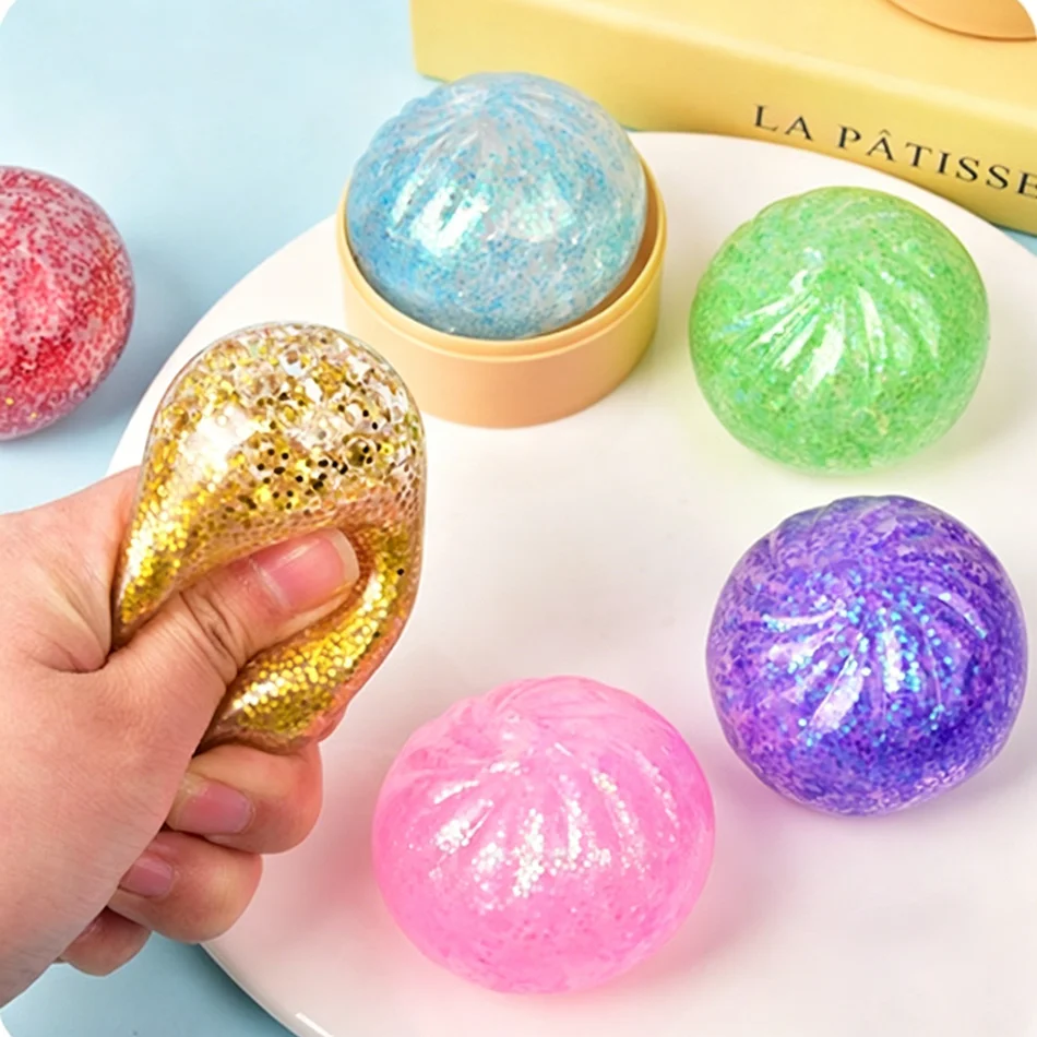 Flash Dumpling Pressure Dumpling Squishies Cute Colorful Bun Slow Rising Stress Relief Fidget Toy for Kids Adults Anti-Anxiety