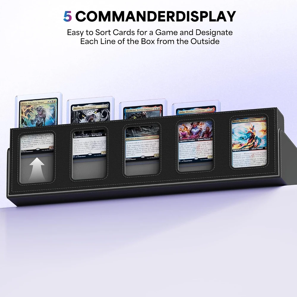 Trading Card Storage Box 3/4/5-Row Deck Case with Commander Display & Dice Tray Removable Lid for TCG Cards view 4