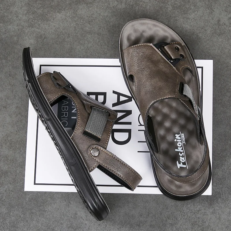 Sandals men summer new men's casual outdoor beach shoes men breathable sandals British leather sandals D643