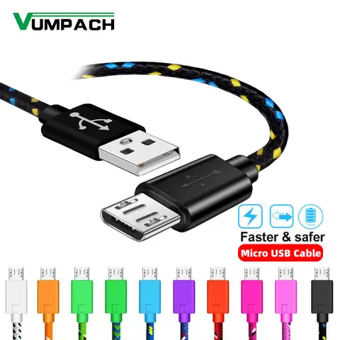 Câble Micro USB tressé en Nylon Vumpach 1m/2m/3m câble de chargeur USB de synchronisation de données pour câbles de téléphone Samsung HTC LG Huawei Xiaomi Android