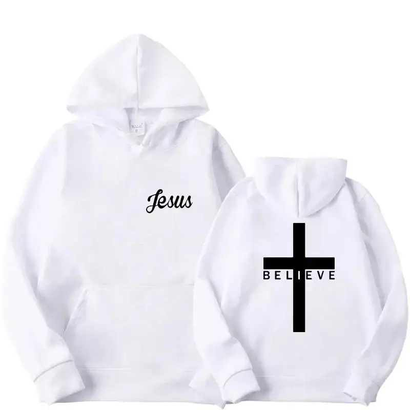 Men's Believe Cross Jesus Printed Hoodies Man Design Drawstring Hoodie Tops Harajuku Spring Autumn Hooded Streetwear Sportwear