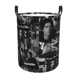 Custom Damon Salvatore The Vampire Diaries Laundry Basket Collapsible Horror TV Show Clothes Hamper for Baby Toys Storage Bin