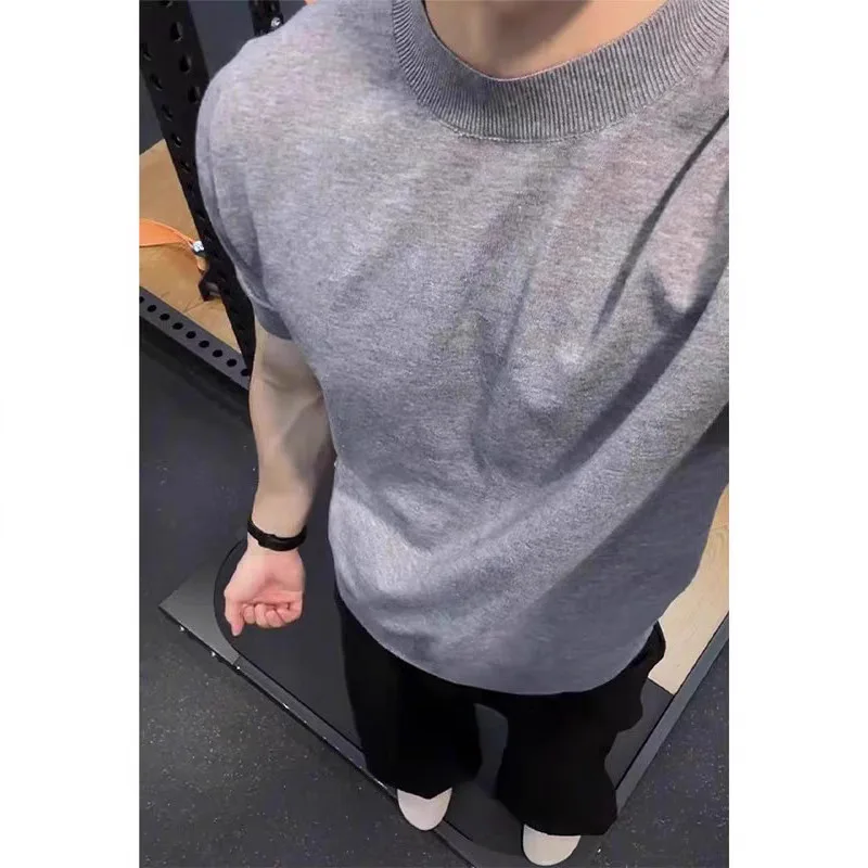 Sweater Men's Cool Feeling Breathable Slim-fitting Short-sleeved Sweater Mercerized Cotton Ice Silk Core-spun Yarn T-shirt