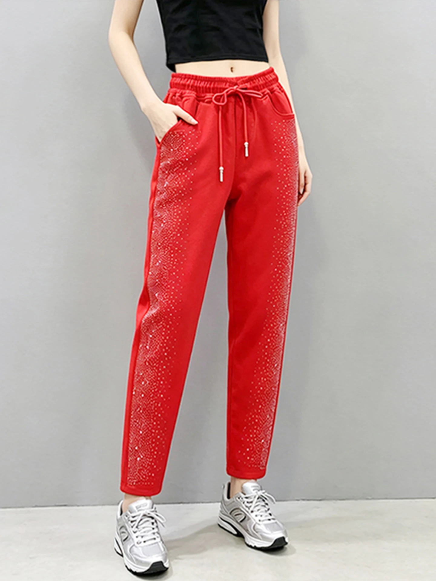 

Fashionable Slim Fit Mom Jeans Women's Elastic Waist Harlan Pants New Korean Style Harlan Jeans Bright Thread Straight Leg Jeans