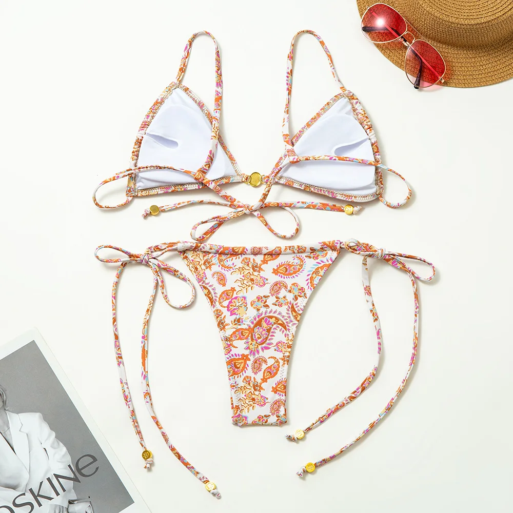 Ladies Floral Print Bikini Swimsuit Pure Desire Sexy Beachwear with Saes Nylon Material Sports/ Yoga/ Fitn/ Fans Goods