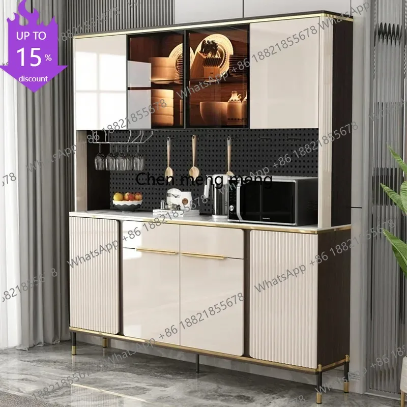 D178 Luxury Pantry Cabinet Kitchen Hutch Buffet Sideboard Oven Countertop Storage Microwave Cabinet with 3 Door Living Room Furn
