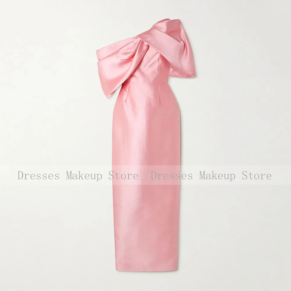 Column Evening Dresses Maxi Bow One Shoulder Pink Twill Satin Formal Gowns for Women Sleeveless Back Split 2025 Evening Gown
