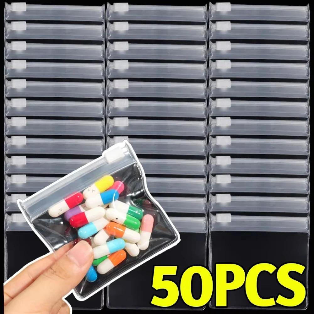 15/5PCS Mini Clear Bag Pill Dispenser Bags Protable Travel Jewel Pouch with Sliding Zipper Self-sealing Waterproof Storage Bags
