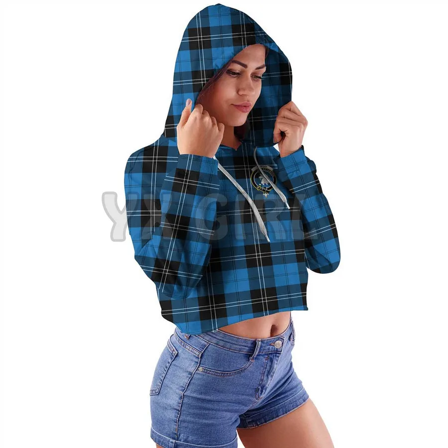 Ramsay-Sudadera con capucha para mujer, suéter Sexy de manga larga con estampado 3D de cresta de tartán de Clan antiguo azul, novedad, chándal informal