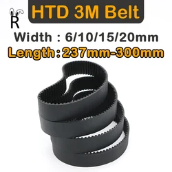 Belt Length 237mm-300mm HTD 3M Timing Belt Rubber Closed Loop Pitch 3mm Pulley Belt Width 6/10/15/20mm Synchronous Belt 3M Belt