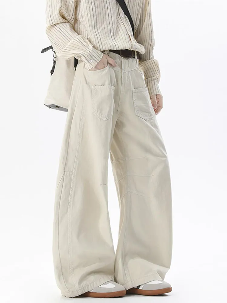 Women Cargo Black Harajuku Jeans Y2K Wide Leg Baggy Punk Denim Trouser Vintage 2000s Aesthetic Emo Loose Washed Pant