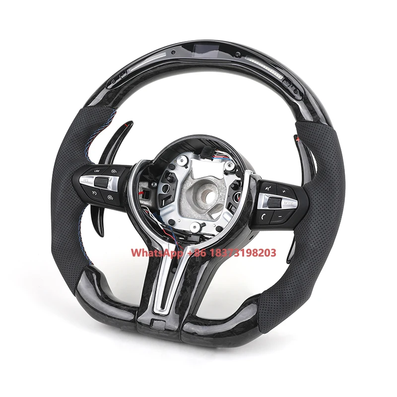 

With LED M Sport Forged Carbon Fiber Steering WHeel for BMW F30 F10 M5 F90 F20 X5 E70 X6 X6M E71 E46 M3 E39 E60 E92 M4 G20 G30
