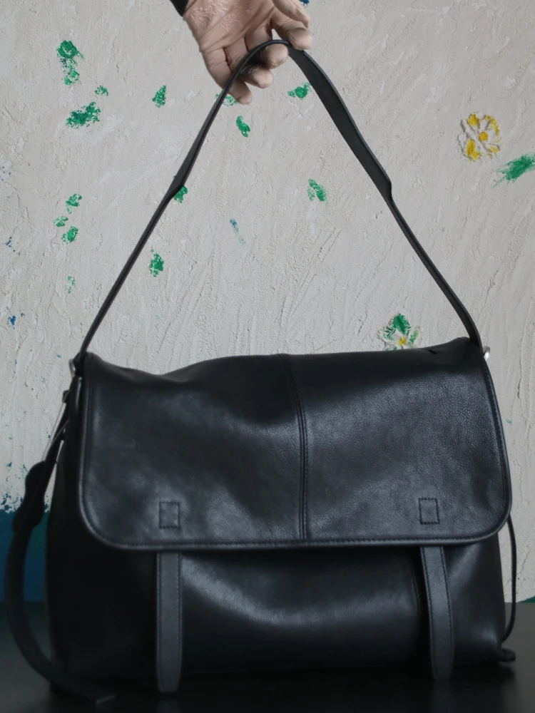 Black Fashion Simple Genuine Leather Commuter Bag Women Bag\Handbag Real Leather Tote Underarm Shoulder Crossbody Bag Big