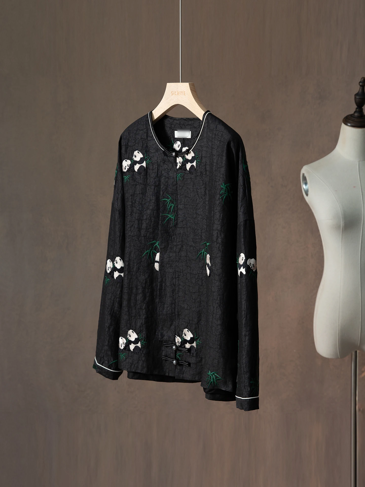 

Китайский шелковый кардиган с вышивкой панды, круглый вырез, дышащий, женский, с длинными рукавами, верхняя одежда из мягкого полиэстера