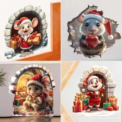 Christmas Mouse Hole Decoration Cute Cartoon Wall Sticker Living Room Wall Edge Home Decoration Waterproof Decals M1050