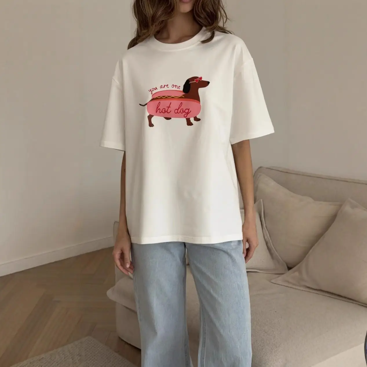 Women's Cute Puppy Graphic Short Sleeve T-Shirt - Summer Streetwear