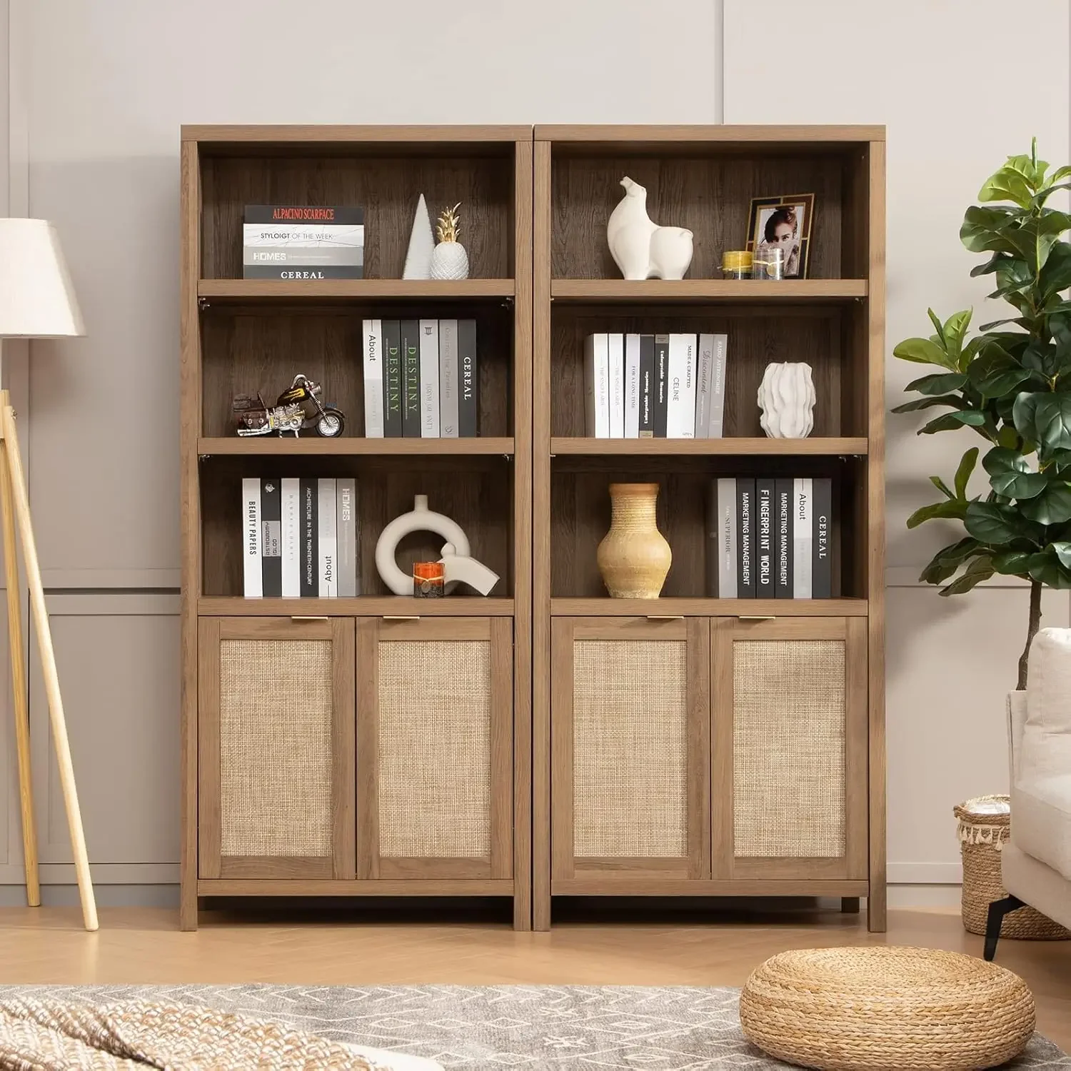 Estantería grande de madera de 5 niveles, estantes de biblioteca de granja, sala de estar, dormitorio, oficina en casa, cocina (roble)