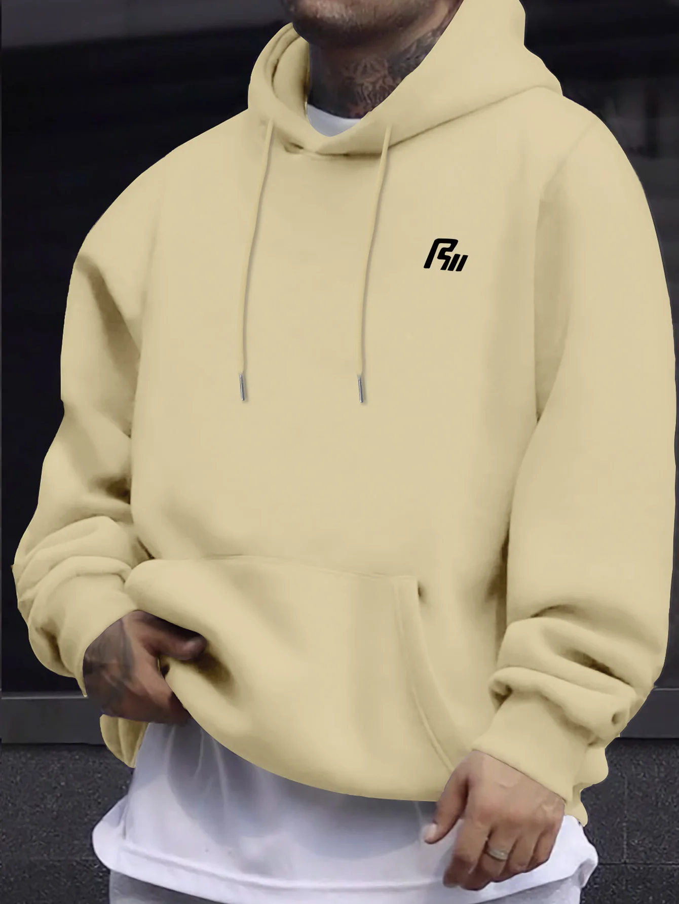 Neuer, trendiger, minimalistischer Herren-Hoodie mit Buchstabenmuster, ein unverzichtbares Winterkleidungsstück mit weichem Innenfutter, geeignet für Freizeit- und Sportbekleidung. – Detail 8