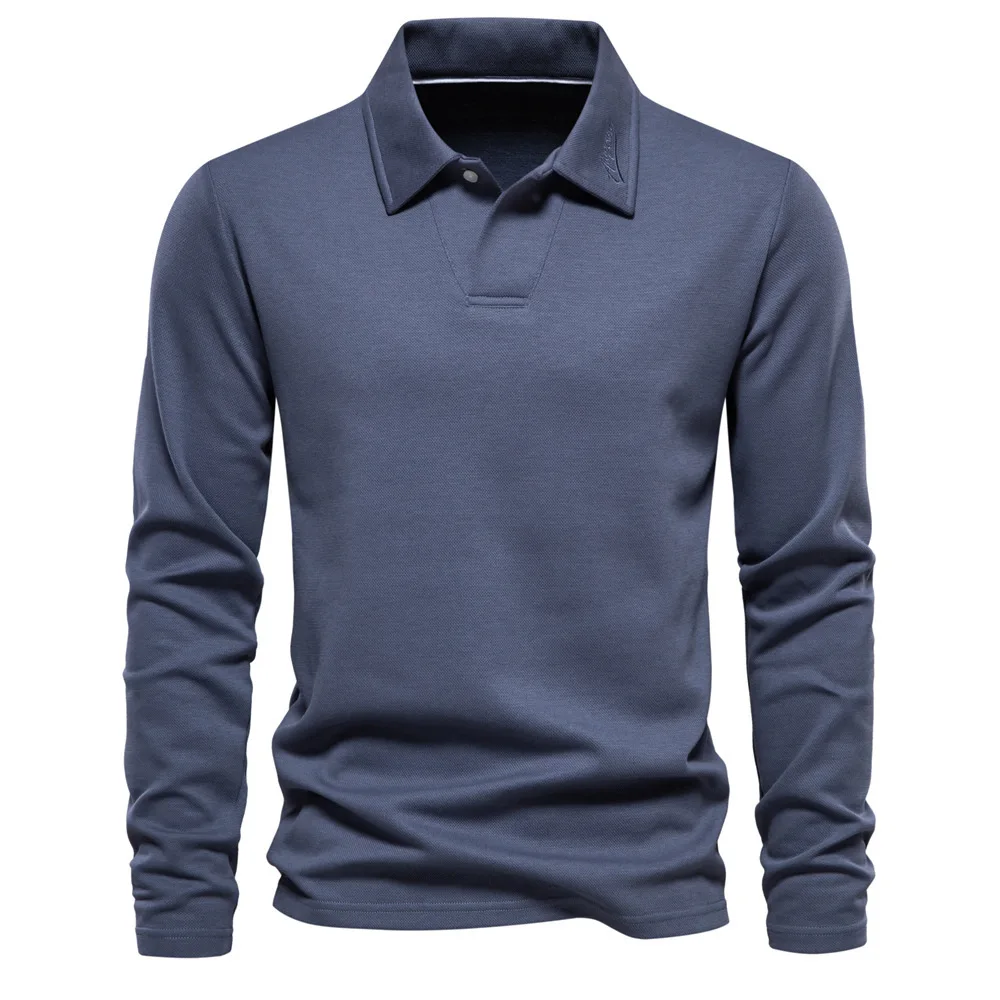 Spring Autumn New Men's Washed Long Sleeved Casual Solid Color Top With Collar, Trendy Lapel And Versatile Polo