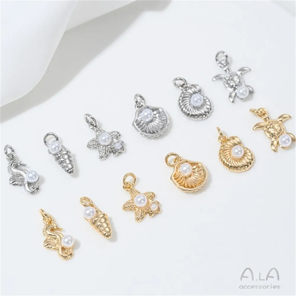 

14K Gold Marine Life Series Starfish Conch Shell Pearl Pendant Diy Handmade Jewelry Pendant