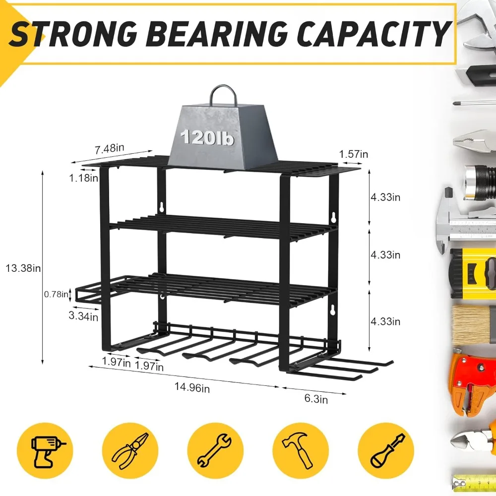 Imagem -03 - Garagem Ferramenta Organizador Rack de Armazenamento Heavy Duty Metal Ferramenta Prateleira Broca Titular Montagem na Parede Camadas