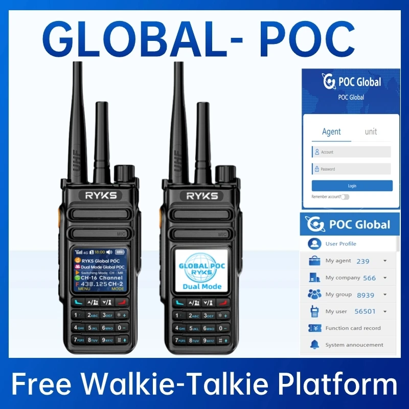 Global-Intercom 4G Poc e Uhf Internet Rádio bidirecional Cartão Sim Walkie Talkie Par de longo alcance 5000 km (sem taxa) Plataforma de intercomunicação